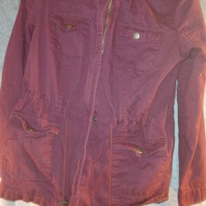 Burgundy washed and worn woman's hooded jacket